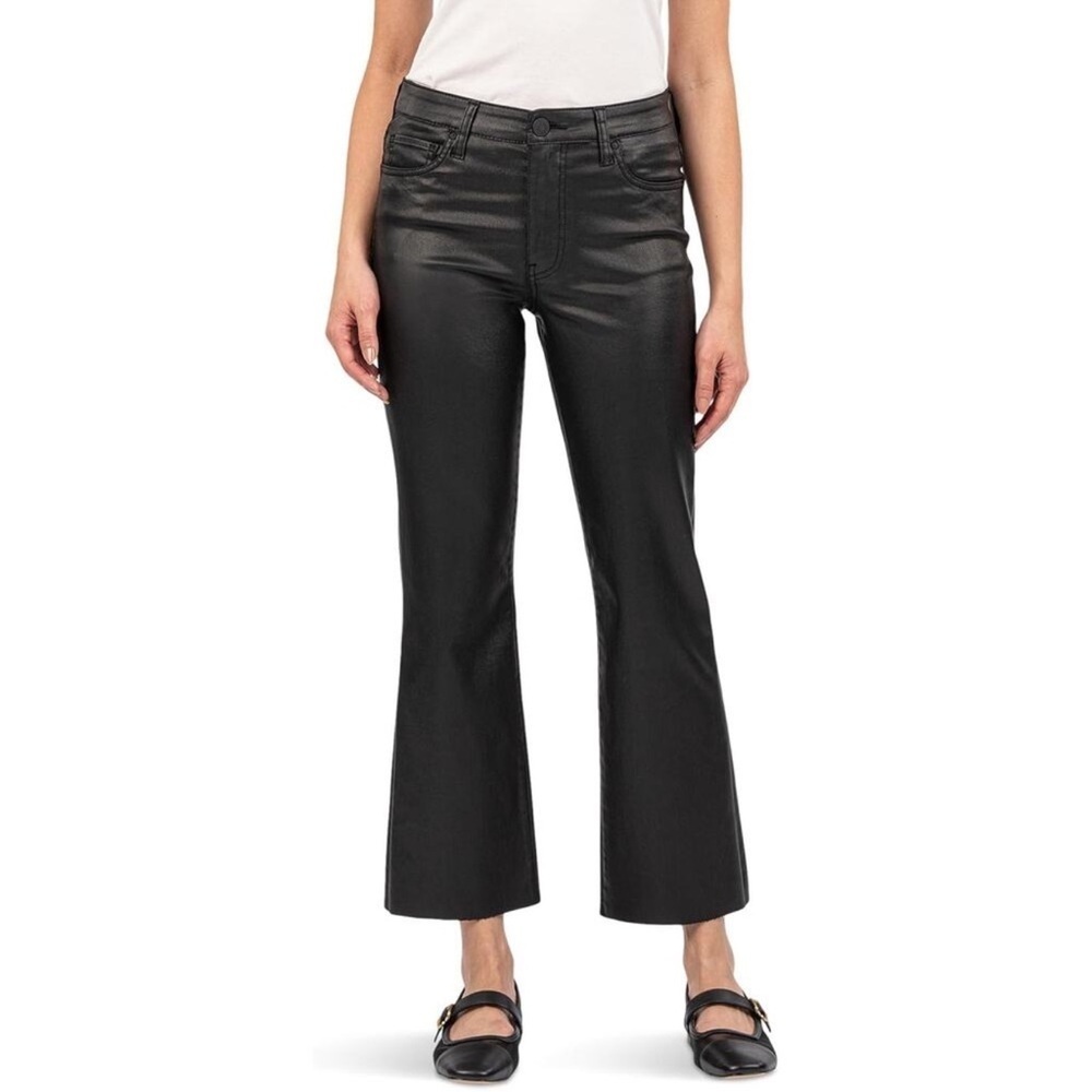 KUT from the Kloth Kelsey Black Coated High Rise Ankle Flare Cropped Raw Hem 14
